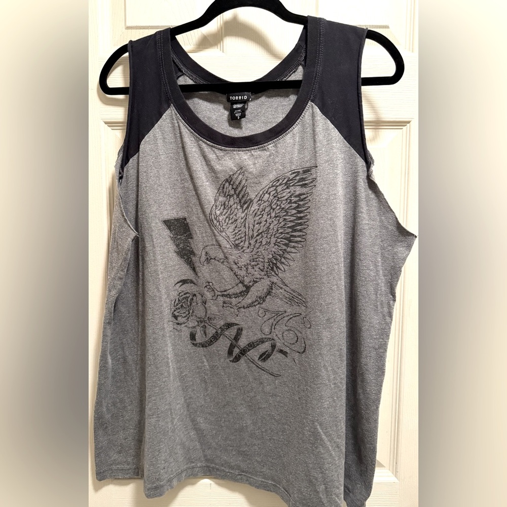 Torrid Charcoal and Black Eagle Graphic Tank Top